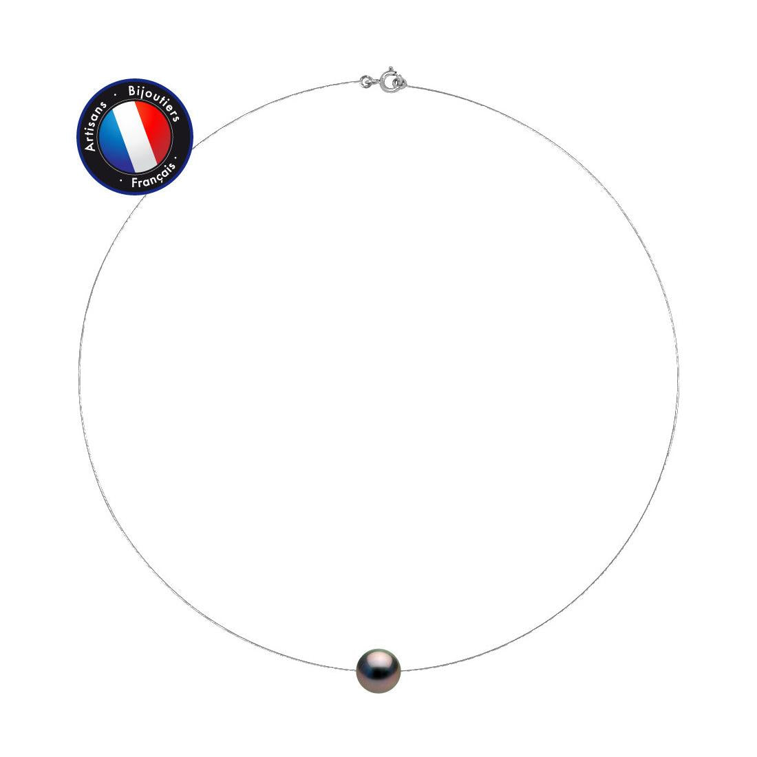 Collier Ras De Cou Perle Noire Tahiti Et Spinelle - Plaqué Or, Création ROSEMIMOSA, Neuf