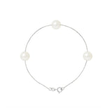 Bracelet 3 Perles de Culture- Diamètre 7-8 mm Blanc- Argent