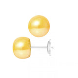 Boucle d'Oreilles Bouton AYA | Or Blanc & Perles de Culture Dorées