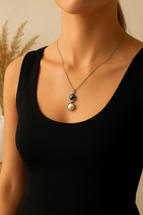 Collier Argent Toi & Moi en perle de Tahiti et perle d'eau douce