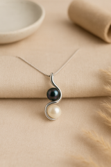 Collier Argent Toi & Moi en perle de Tahiti et perle d'eau douce