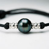 Bracelet Homme Nœuds Argent & Perle de Tahiti 10/11mm