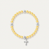Bracelet Croix Porte Bonheur - Perle d'Eau Douce Dorée