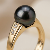 Bague IRINA | Or Jaune & Perle de Culture Black Tahiti - 8/9mm