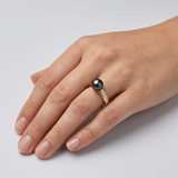 Bague ARIANE | Or Jaune, Diamants & Perle de Culture Black Tahiti