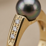 Bague ARIANE | Or Jaune, Diamants & Perle de Tahiti