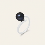 Bague ELISE | Or Blanc & Perle de Culture Black Tahiti