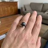 Bague ELISE | Or Blanc & Perle de Culture Black Tahiti