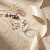 Bague ELISE | Or Blanc & Perle de Culture Rose