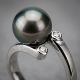 Bague ELISE | Or Blanc & Perle de Tahiti
