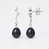 Boucles d'Oreilles TAHORA | Or Blanc & Perles de Culture Black Tahiti