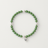 Bracelet Coeur - Perle d'Eau Douce Verte Ronde 5-6 mm