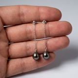 Boucle d'Oreilles Pendantes 3cm en Argent et Perles de Tahiti