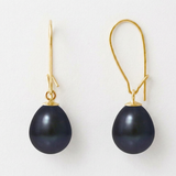 Boucles d'Oreilles TEHANI | Or Jaune & Perles de Culture Poire Black Tahiti