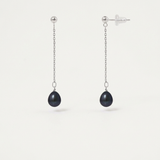 Boucles d'oreilles pendantes LOLITA | Or Blanc & Perles Noires