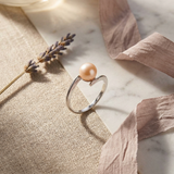 Bague ZIGZAG | Or Blanc & Perle de Culture Rose