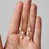 Boucles d'oreilles pendantes FAHINIA | Or Jaune & Perles de Culture Blanches