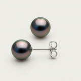 Boucle d'Oreilles Bouton AYA | Or Blanc & Perles de Tahiti