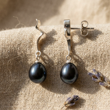 Boucles d'Oreilles TAHORA | Or Blanc & Perles de Culture Black Tahiti