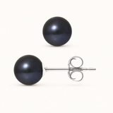 Boucle d'Oreilles Bouton AYA | Argent & Perles de Culture Black Tahiti 7/8mm