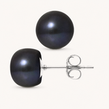 Boucle d'Oreilles Bouton AYA | Argent & Perles de Culture Black Tahiti 9/10mm