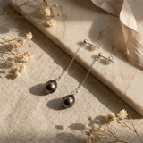 Boucle d'Oreilles Pendantes 3cm en Argent et Perles de Tahiti