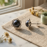 Boucles d'Oreilles Fleur NOHEA | Perles Black Tahiti