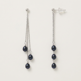 Boucles d'oreilles pendantes FAHINIA | Or Blanc & Perles de Culture Black Tahiti