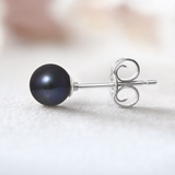 Boucle d'Oreilles Bouton AYA | Argent & Perles de Culture Black Tahiti 6/7mm