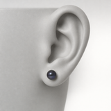 Boucle d'Oreilles Bouton AYA | Argent & Perles de Culture Black Tahiti 9/10mm