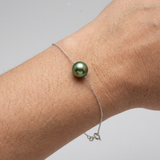 Bracelet Chaîne Forçat - Perle de Culture Verte intense
