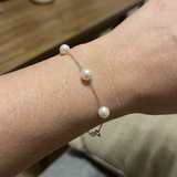 Bracelet 3 Perles de Culture- Diamètre 7-8 mm Blanc- Argent
