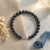 Bracelet NOELYSE | Argent & Perles Noires | 7/8 mm | Fermoir Mousqueton