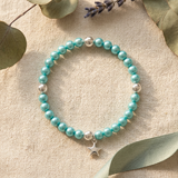 Bracelet Porte Bonheur Etoile - Perles d'Eau Douce Bleu Turquoises