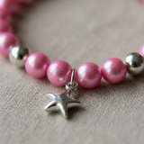 Bracelet Porte Bonheur Etoile - Perles d'Eau Douce Roses Fushia