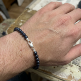 Bracelet NOELYSE | Argent & Perles Noires | 5/6 mm | Fermoir Mousqueton