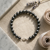 Bracelet NOELYSE | Argent & Perles Noires | 9/10 mm | Fermoir Mousqueton