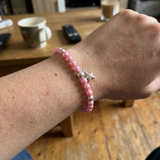Bracelet Porte Bonheur Etoile - Perles d'Eau Douce Roses Fushia
