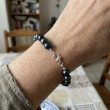 Bracelet NOELYSE | Argent & Perles Noires | 9/10 mm | Fermoir Mousqueton