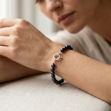 Bracelet NOELYSE | Argent & Perles Noires | 7/8 mm | Fermoir Anneau