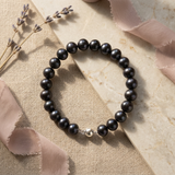 Bracelet NOELYSE | Argent & Perles Noires | 9/10 mm | Fermoir Boule