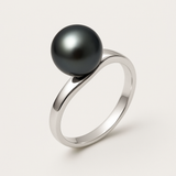 Bague ELISE | Or Blanc & Perle de Culture Black Tahiti