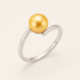 Bague ZIGZAG | Or Blanc & Perle de Culture Dorée
