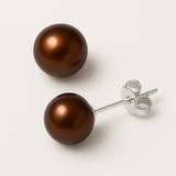 Boucle d'Oreilles Bouton AYA | Or Blanc & Perles de Culture Chocolat