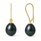 Boucles d'Oreilles TEHANI | Or Jaune & Perles de Culture Poire Black Tahiti