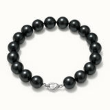 Bracelet NOELYSE | Argent & Perles Noires | 9/10 mm | Fermoir Mousqueton