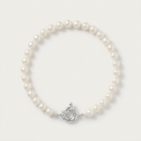 Bracelet perles blanches 6/7 mm argent 925 avec fermoir anneau marin.