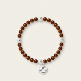 Bracelet en perles d'eau douce chocolat et argent 925 avec pendentif trèfle porte-bonheur.