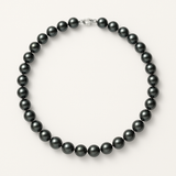 Collier NOELYSE | Argent & Perles Noires | 9/10 mm | Fermoir Mousqueton
