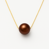 Collier- Perles de Culture- Diamètre 9-10 mm Chocolat- OrJaune
